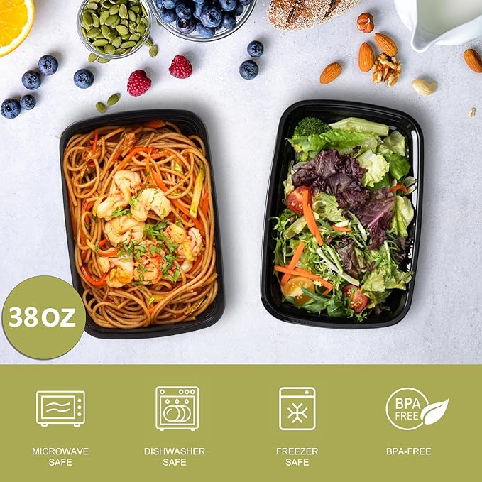 Ezalia 30 Pack Meal Prep Containers 38oz, Plastic To Go Food Containers with Lids, BPA-Free, Microwave/Dishwasher/Freezer Safe - Image 2