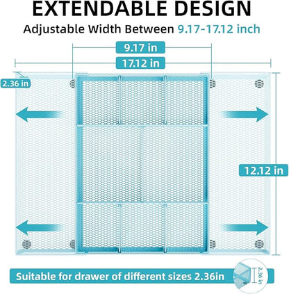 Marbrasse Expandable Desk Drawer Organizer, Mesh Drawer Organizer Tray with 10 Adjustable Compartments, Desk Organizers and Accessories for Office Supplies, Makeup & Vanity (Expandable-Blue) - Image 2