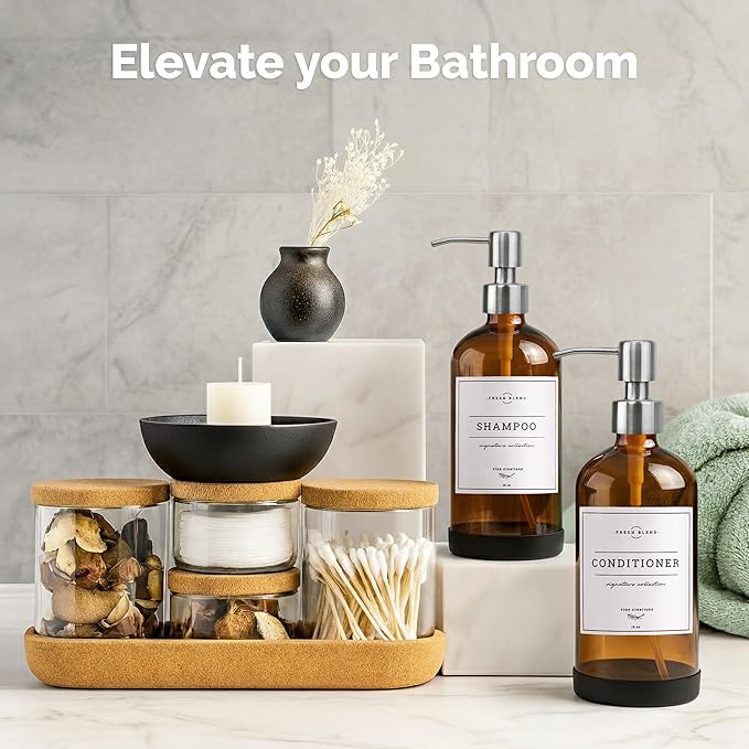 Vine Creations Amber Glass Soap Dispenser, 2 Pack Kitchen Soap Dispenser Set with Stainless Steel Pump, 16 oz Hand Soap or Dish Soap for Bathroom or Kitchen with Waterproof Labels - Image 4