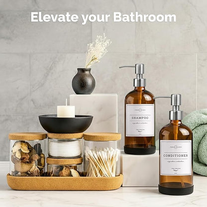 Vine Creations Amber Glass Soap Dispenser, 2 Pack Kitchen Soap Dispenser Set with Stainless Steel Pump, 16 oz Hand Soap or Dish Soap for Bathroom or Kitchen with Waterproof Labels - Image 4