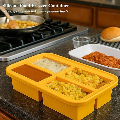 Bangp 1-Cup Silicone Freezing Trays with Lid,2 Pack,Easy-Release Silicone Freezer Molds for Soup Ice Cubes,Soup Freezer Molds,Freeze & Store Broth,Sauce,Leftovers - Makes 8 Perfect 1 Cup Portions