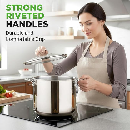 NutriChef 12 Quart Stainless Steel Stock Pot with Lid | Induction Cookware for Home & Commercial Use | Heavy Duty Cooking Pot for Boiling or Simmering Soup, Pasta, Seafood, and Sauces