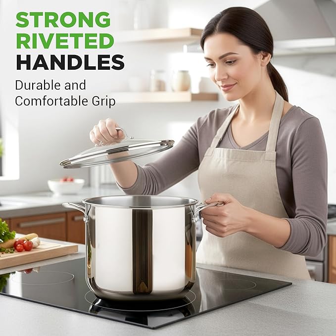 NutriChef 12-Quart Stainless Steel Stockpot – 18/8 Food Grade Heavy-Duty Induction-Compatible Pot with See-Through Lid, Ideal for Stews, Broths, Simmering & Soups, Dishwasher Safe – NCSP12 - Image 6