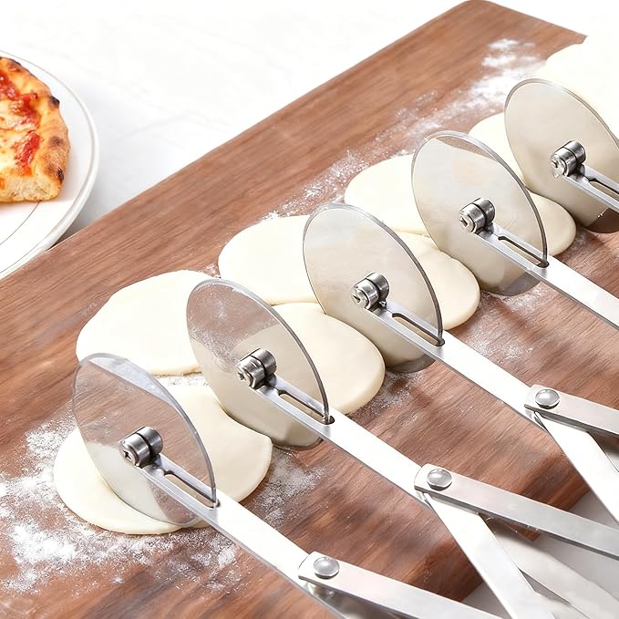 Wheel Pastry Cutter, Adjustable Pasta Cutter with Handle, Stainless Steel Dough Slicer for Noodles, Pizza, Brownies, Pie Crust, Multi-Tool for Baking & Cooking (7 Roller)