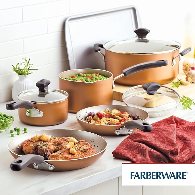 Farberware Cookstart DiamondMax Nonstick Cookware/Pots and Pans Set, Dishwasher Safe, Includes Baking Pan and Cooking Tools, 15 Piece - Copper - Image 17
