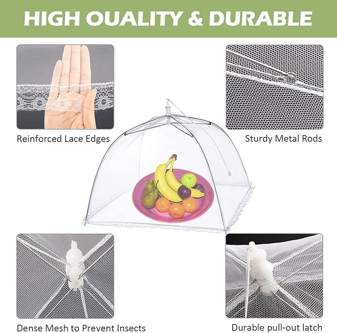7 Pcs Food Covers for Outside, 17 inch Pop-up Umbrella Mesh Food Tents, for Outdoors Parties Picnics BBQs, Reusable and Collapsible Food Tents (Colorful)