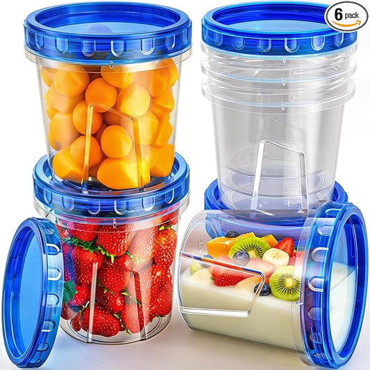 Freezer Storage Containers, [6 Pack-24 Oz] Airtight Plastic Food Storage Containers with Twist Top Lids, Soup, Meal Prep Containers | BPA Free | Stackable | Leakproof | Microwave/Dishwasher Safe