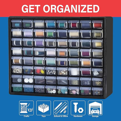 Akro-Mils 64-Drawer Plastic Drawer Storage Cabinet for Garage Organization, Bead Organizer, Building Bricks Storage, Teacher Toolbox, Makeup Organizer, 20" W x 6" D x 16" H, 10164 Black - Image 4