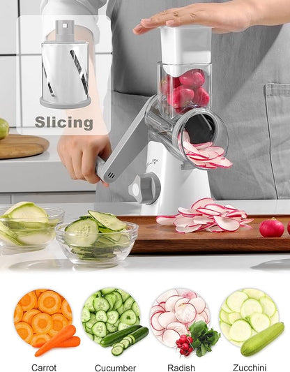 Cheese Grater Rotary, Rotary Grater for Kitchen, Kitchen Grater Vegetable Slicer with 3 Drum Blades, Fast Cutting Cheese Shredder for Vegetables and Nuts - Image 3