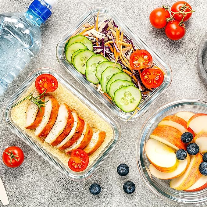 VERONES 10Pack Glass Meal Prep Containers, Airtight Glass Lunch Containers,Stackable Food Storage Containers Set with Lids,Exclusive of BPA, for Microwave,Oven, Freezer&Dishwasher Friendly,White - Image 7