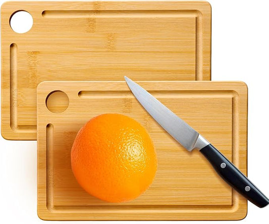 2 Pack Small Bamboo Wood Cutting Board for Kitchen 8.6" x 6" Mini Wooden Charcuterie Boards Lightweight Chopping Board Non Toxic Serving Board Tiny Chef Set Camping Fruit Lemon Sandwich Cheese Board