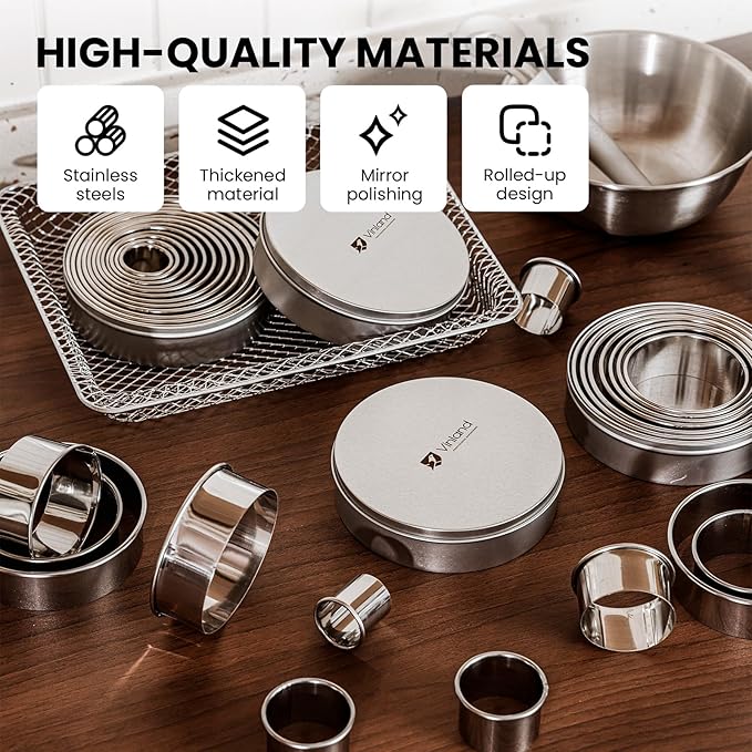 12 Pcs 304 Stainless Steel Biscuit Cutter Set - Round Cookie Cutters for Baking (1/2/3/4/5'') with Storage Box, Dough Pastry Cake Circle Cutting Ring Molds, Non-Rust, Dishwasher Safe & 1.5‘’ High - Image 5