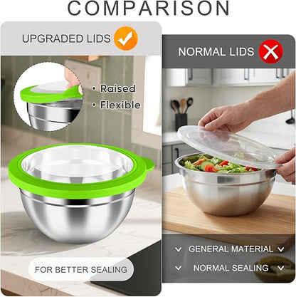 HaWare Mixing Bowls with Airtight Clear Lids, 6-Piece Stainless Steel Strong Nesting Bowls Set, Metal Salad Bowl for Cooking, Prepping, Baking, Serving & Food Storage, Size 4.6, 3, 1.5QT, Colorful - Image 4
