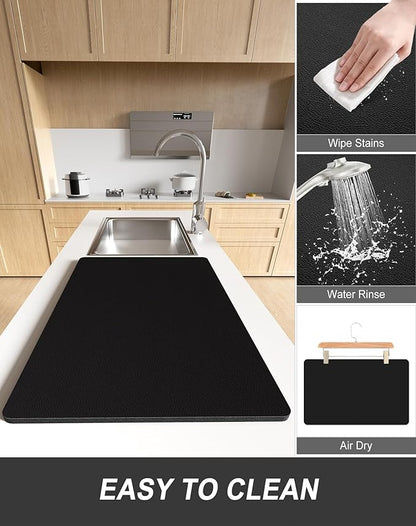 Rnivvi Dish Drying Mat for Kitchen Counter, XL 15 x 24" Super Absorbent Drainer Pad Easy Clean Dish Rack Pad, Non-Slip Heat Resistant Coffee Bar Mat for Coffee Machine Station Accessories Decor, Black - Image 6