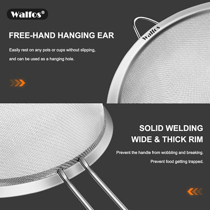 Walfos 6.3 Inch Fine Mesh Strainer, Premium Stainless Steel Sieve and Sifter with Handle, Kitchen Metal Strainers for Rice, Quinoa, Fruits, Noodles, Flour - Image 3