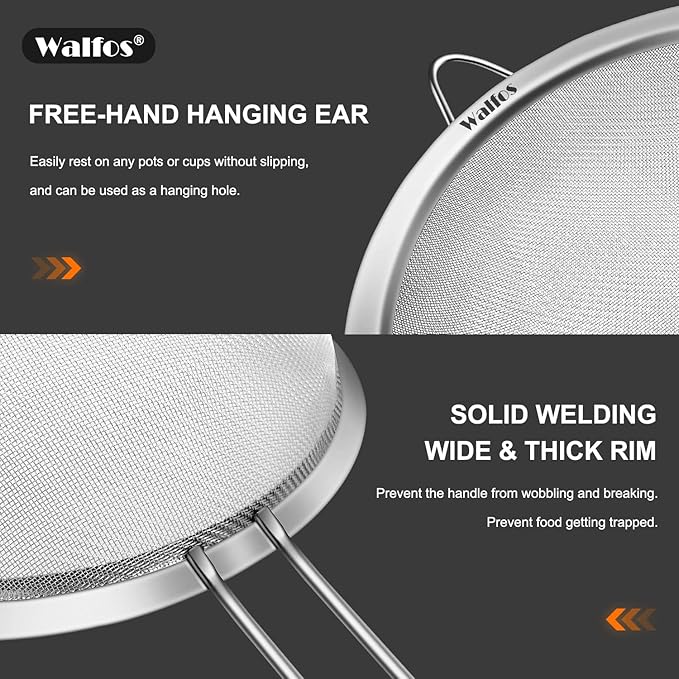 Walfos Small Fine Mesh Tea Strainer, Mini Stainless Steel Sieve with Handle, 2.7 Inch Kitchen Metal Sifter Strainers for Tea, Juicing, Coffee, Cocktail, Powdered Sugar, Matcha (2 Pack) - Image 8