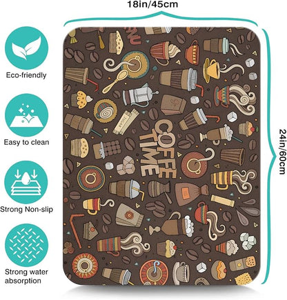 Coffee Bar Mat Accessories for Countertop Super Absorbent Anti-Slip Silicone Dish Drying Mats Kitchen Counter Draining Pad Decor Gift Fit Maker Pot Espresso Machine 24inx18in, (DS)