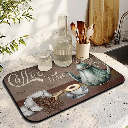 Coffee Bar Mat, 19inx12in, Absorbent, Anti-Slip, Fits Under Coffee Machine