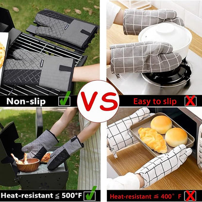 Oven Mitts and Pot Holders Sets 6pcs, Kitchen Oven Glove,High Heat Resistant 550 Degree Extra Long Oven Mitts and Potholders with Non-Slip Silicone Surface for Home Essentials (Grey) (Gray 2) - Image 4