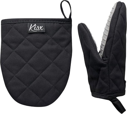 Oven Mitts Heat Resistant – (Black Color) Mini Oven Mitts, Silicone Gloves Heat Resistant, Kitchen Gloves for Cooking, Silicone Oven Mitts & Pot Holders Sets, Kitchen Pot Holders & Oven Mitts Sets