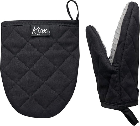 Oven Mitts Heat Resistant – (Black Color) Mini Oven Mitts, Silicone Gloves Heat Resistant, Kitchen Gloves for Cooking, Silicone Oven Mitts & Pot Holders Sets, Kitchen Pot Holders & Oven Mitts Sets