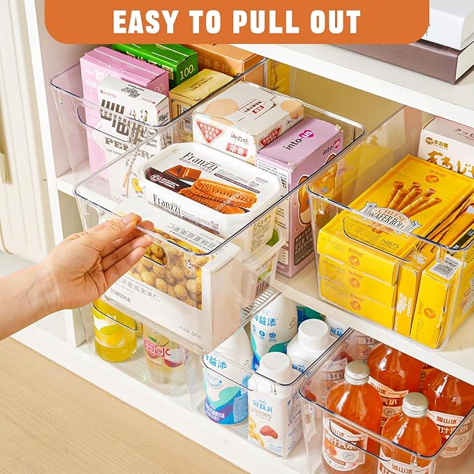 Freebat 6 Pack Large Clear Plastic Storage Bins,Plastic Containers with Handle for Pantry Organizer and Storage,Perfect for Kitchen,Fridge,Cabinet, Closet,Bathroom Under Sink Storage - Image 4