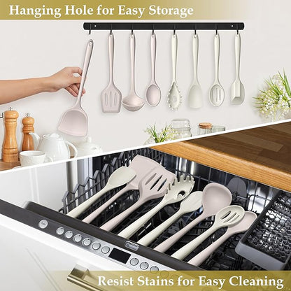 LIANYU 8Pcs Kitchen Utensils Set, Silicone Cooking Utensils Spatula Set for Nonstick Cookware, Include Silicone Spatula, Ladle, Turner, Spoon, Heat Resistant, Dishwasher Safe, Khaki White - Image 8