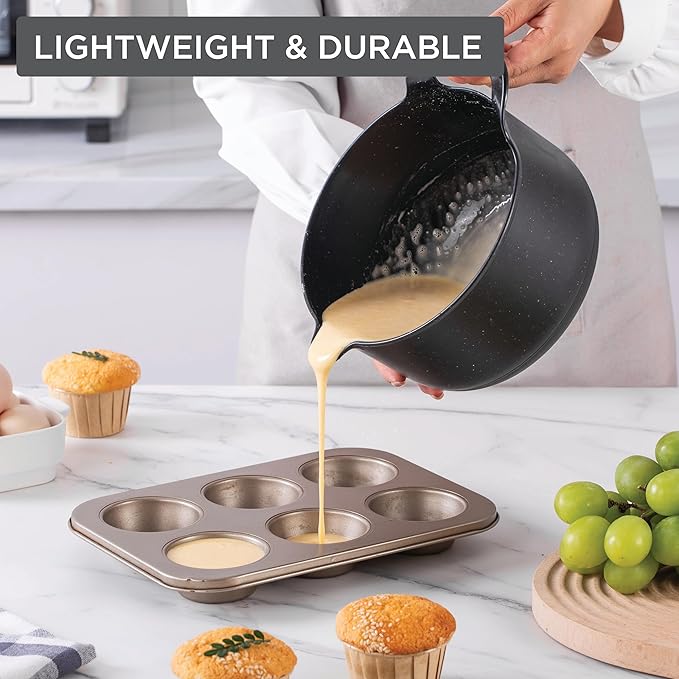 COOK WITH COLOR Nesting Plastic Mixing Bowl Set with Pour Spouts and Handles, Black Speckled, 6 Piece Non-Slip - Image 3