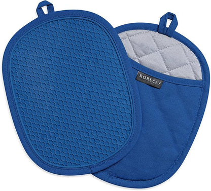 2-Pack Silicone Pot Holders for Kitchen Heat Resistant up to 500°F, Non-Slip Large Hot Pads with Pocket, Quilted Liner Trivets for Countertops Hot Pots and Pans (RoyalBlue) by Rorecay