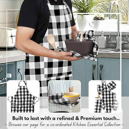Native Fab Buffalo Plaid Check Oven Mitts and Pot Holders Set of 4, 100% Cotton Heat Resistant Kitchen Gloves, 2 Oven Mitts (7x13), 2 Pot Holders (8x8) for Cooking & Baking, Black White - Image 5