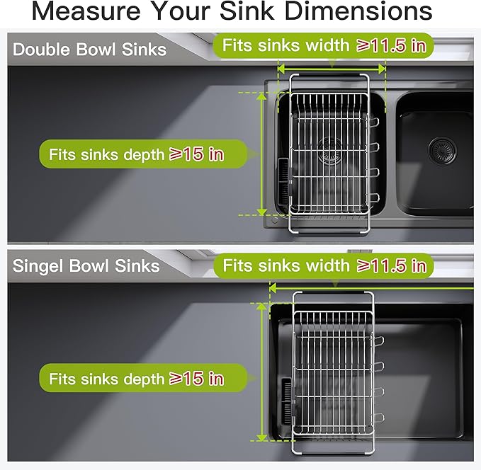 JASIWAY Dish Drying Rack in Sink, Expandable Stainless Steel Dish Drainers for Kitchen Counter, Dish Dryer Rack for Inside Sink, Over The Sink Dish Racks with Utensil Holder, Silver - Image 3