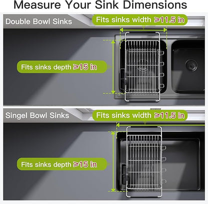JASIWAY Dish Drying Rack in Sink, Expandable Stainless Steel Dish Drainers for Kitchen Counter, Dish Dryer Rack for Inside Sink, Over The Sink Dish Racks with Utensil Holder, Silver - Image 3
