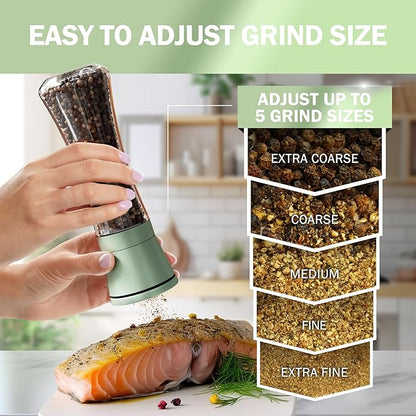 Home EC Premium Green Sea Salt and Pepper Grinder Set of 2 - Adjustable Ceramic - Tall Glass Salt and Pepper Shakers - Kitchen Pepper Mill & Salt Mill W/Funnel & EBook - Image 2
