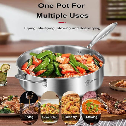 LOLYKITCH 8-10 Inch Tri-ply Stainless Steel Fry Pans and 6 QT Sauté Pan with Lid,Induction Cookware Set,Dishwasher and Oven Safe,Detachable Handle - Image 5