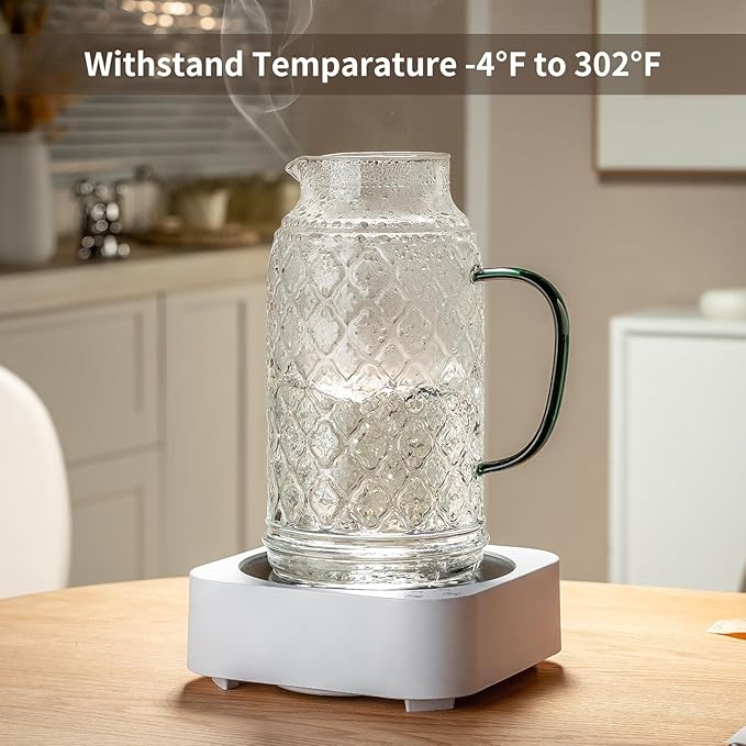 Buaic Glass Pitcher with Lid,84 oz/2.5 Liter Vintage Water Pitcher, Clear Borosilicate Glass Water Carafe for Cold Brew, Coffee, Lemonade, Iced Tea, Juice, Beverage, Heat Resistant Water Glass Jug - Image 5