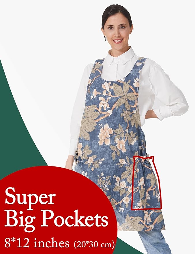 Cozy Adjustable Cross Back Aprons for Women with Pockets Cotton Linen Cooking Kitchen Baking