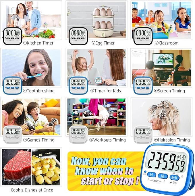 AyayaBoss 2-Pack Magnetic Kitchen Timers for Cooking, Digital Stop Watch Countdown Timer for Kids, Teachers, Classroom, Office, Exercise - Battery Included - Image 5