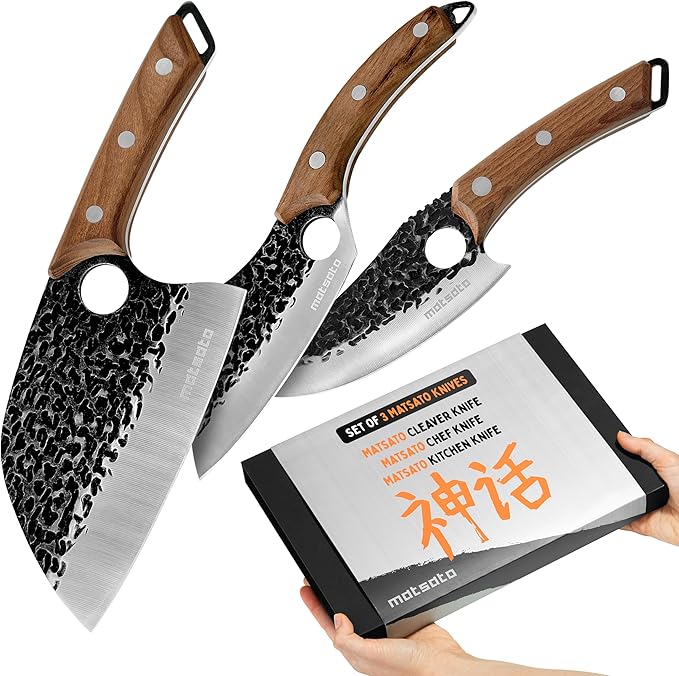 Matsato Knife Set 3-Piece Kitchen Knives, Cooking Chef Knife Set, Cleaver, Kitchen And Chef Cutting and Chopping Knives Sets Juego De Cuchillos Para Cocina by Matsato