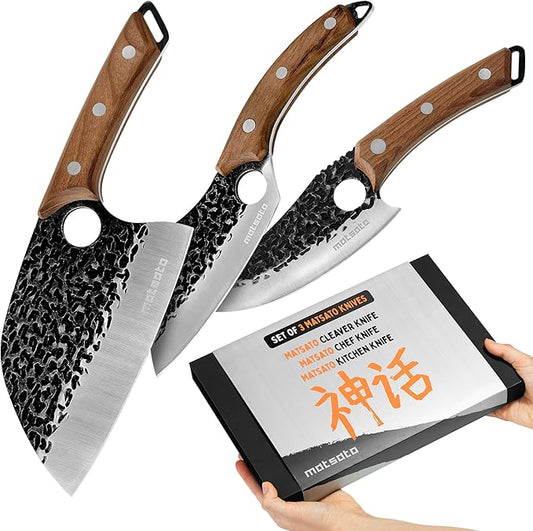 Matsato Knife Set 3-Piece Kitchen Knives, Cooking Chef Knife Set, Cleaver, Kitchen And Chef Cutting and Chopping Knives Sets Juego De Cuchillos Para Cocina by Matsato