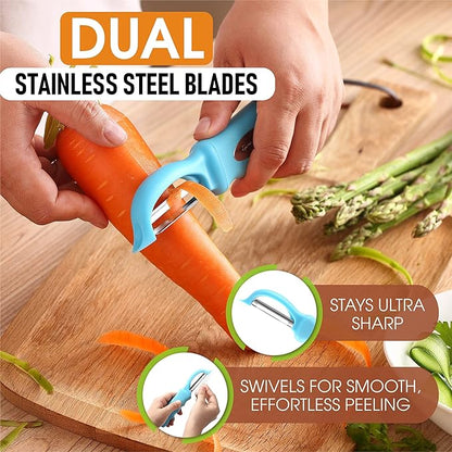 Spring Chef Premium Stainless Steel Vegetable Peeler for Kitchen, Dishwasher Safe Potato Peelers with Non-Slip Handle, Peel Apple, Fruit, Veggie, Carrot, Mango - Set of 2 - Aqua Sky - Image 2