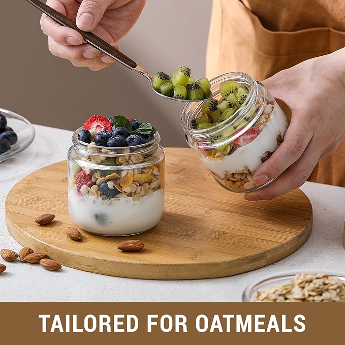 NETANY 4-pack 10oz Glass jars with Airtight Lids, Overnight Oats Containers with Bamboo Lids, Wide mouth Mason Salad jars, Glass Food Storage Containers for Snacks Yogurt Spice Sugar - Image 4