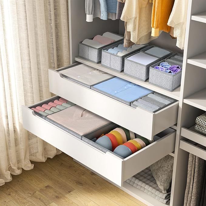 DIMJ Drawer Organizers - 12 Pack Foldable Closet & Sock Organizers, Fabric Dresser Drawer Dividers for Clothes, Underwear, Bras, Socks - Image 5
