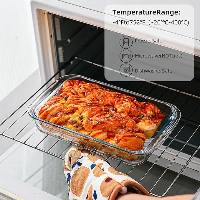 3 Pack High Borosilicate Glass Baking Dishes for Oven,(2.3QT,1.6qt,1.0QT),Rectangular Bakeware Sets,Deep Glass Casserole Dishes with Handle for Microwave,Oven,Baking,Meal Preparation - Image 2