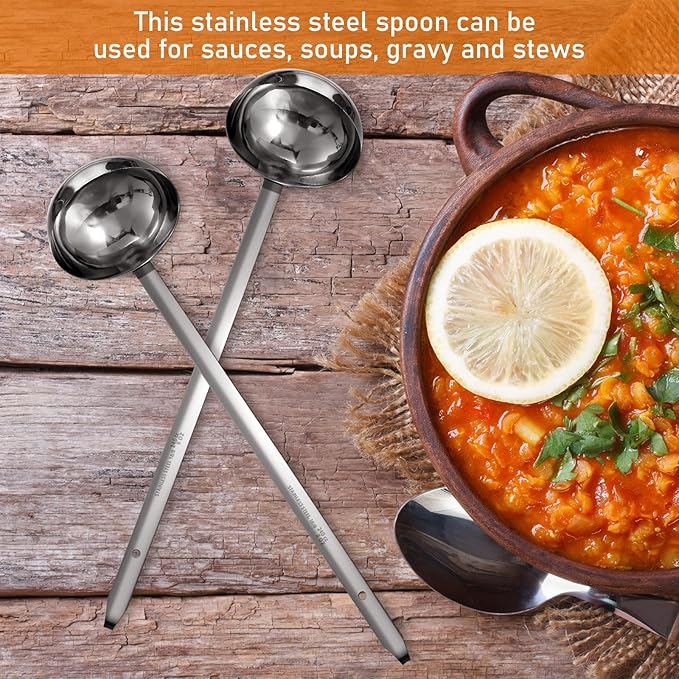 meekoo 3 Pieces Stainless Steel Ladle Soup Handle Ladle with Pouring Rim for Kitchen Cooking Soup Sauce (8 oz) - Image 5