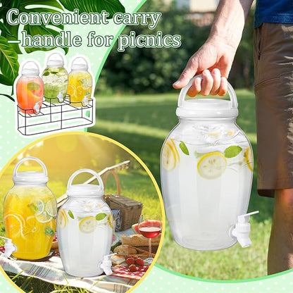Tanlade 3 Pcs Plastic Drink Dispenser with Spigot and Metal Stand 1.2 Gallon Beverage Dispenser for Parties Juice Dispensers Lemonade Jar with Lids for Cold Drink Tea Water Container