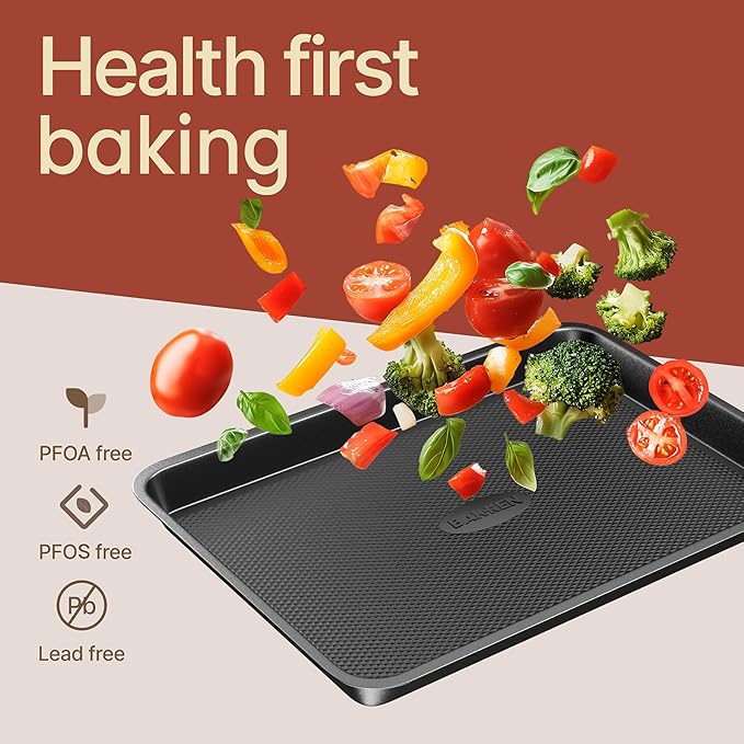 BAKKEN Kitchen Baking Pans - Small, Medium, and Large Cookie Pan (13.58×9.65, 15.75×11, 17.91×12.60), Nonstick, Diamond Texture Bottom, PFOA, PFOS, PTFE Free, Oven Safe Tray (450°F), Pack of 3, Gray - Image 7