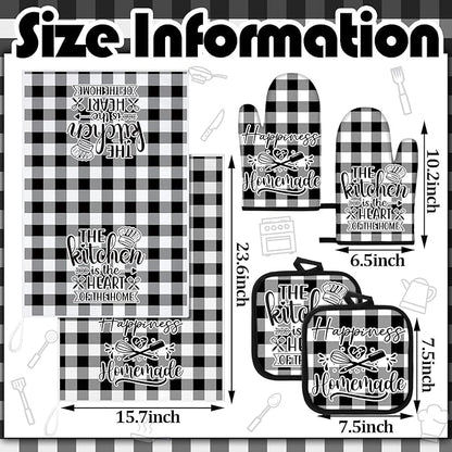 Sratte 6 Pcs Kitchen Decor Accessories Set Farmhouse Towels Pot Holders Oven Mitts Set 2 Dish Towels 2 Potholders 2 Cooking Mittens Oven Glove for Christmas Baking Cooking Supply(Black White,Kitchen) - Image 4