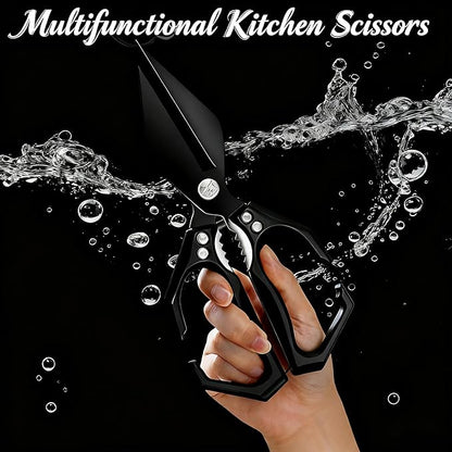 Multifunctional Heavy-Duty Kitchen Shears,Kitchen Shears for Cutting Chicken,Kitchen Scissors for Food, Japanese High-Carbon Steel Culinary Shears,for Chicken,Bone Cutting,Christmas Gifts (Pure Black)