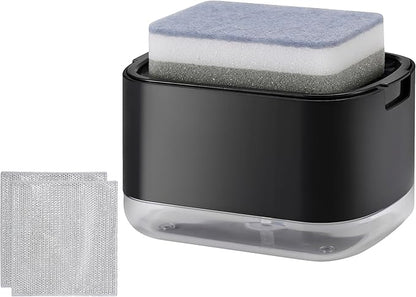 Kitchen Dish Soap Dispenser with Sponge Holder, 2-in-1 Countertop Soap Pump Dispenser, Soap Dispenser for Kitchen Sink with 2-Packs Wire Dishwashing Rag,Black by Unknown
