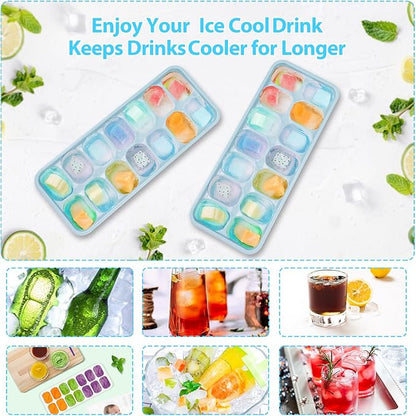 DOQAUS Ice Cube Trays 4 Pack, 56 pcs Silicone Ice Cubes Tray Maker with Spill-Resistant Removable Lid, Easy Release & Pop out, LFGB and BPA Free, Stackable Flexible, for Baby Food, Cocktail, Coffee